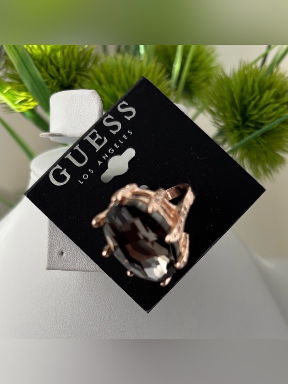Guess Smoky Quartz look large stone set in multiple Goldtone prongs
